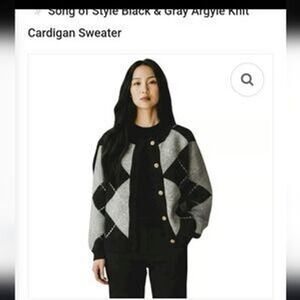 $238 NWT Song of Style Argyle Cardigan XL Black Gray Gold Button Knit Sweater